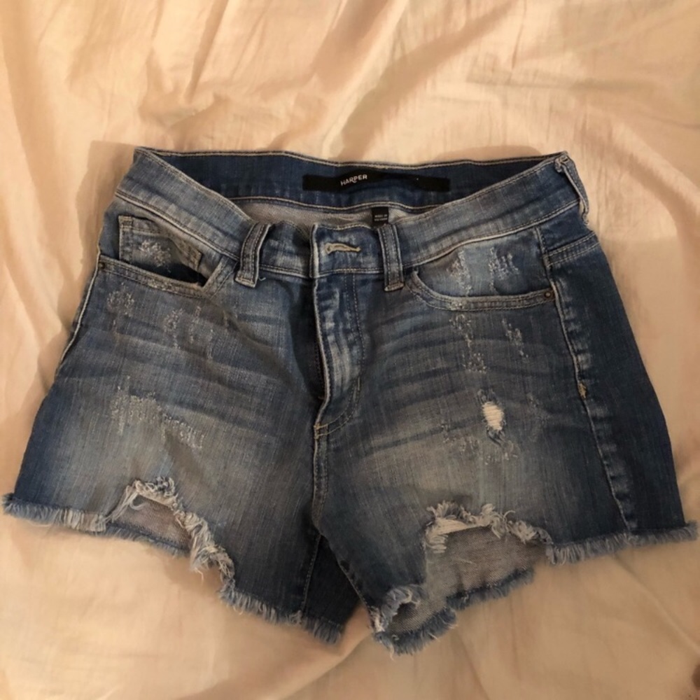 Francesca Harper distressed jean shorts